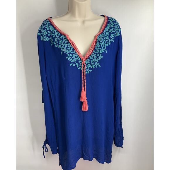 LA BLANCA Embroidered Cover up Dress Blue XS Resortwear Swim Oversized Relaxed - Picture 10 of 11